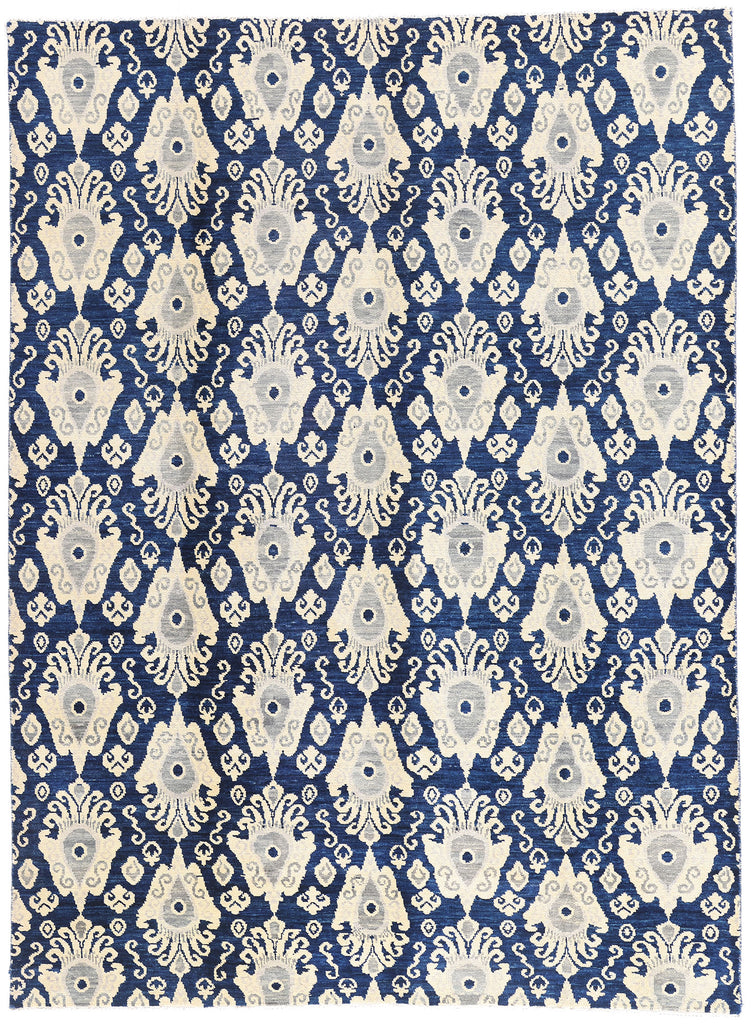 9 x 12 Navy Blue Modern Indian Ikat Rug 30269