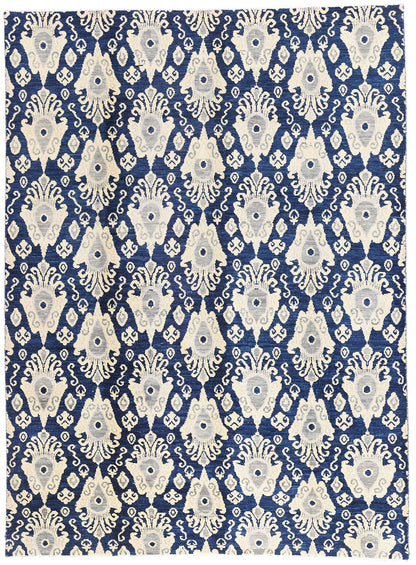 9 x 12 Navy Blue Modern Indian Ikat Rug 30269
