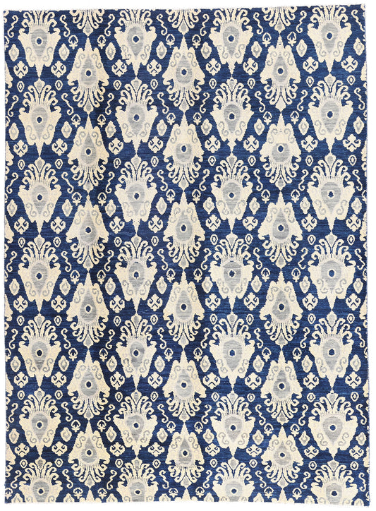 9 x 12 Navy Blue Modern Indian Ikat Rug 30269