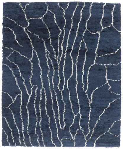11 x 13 - Navy Blue Modern Moroccan Rug - 30387