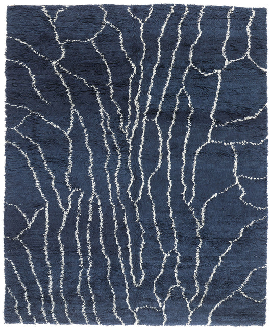 11 x 13 - Navy Blue Modern Moroccan Rug - 30387