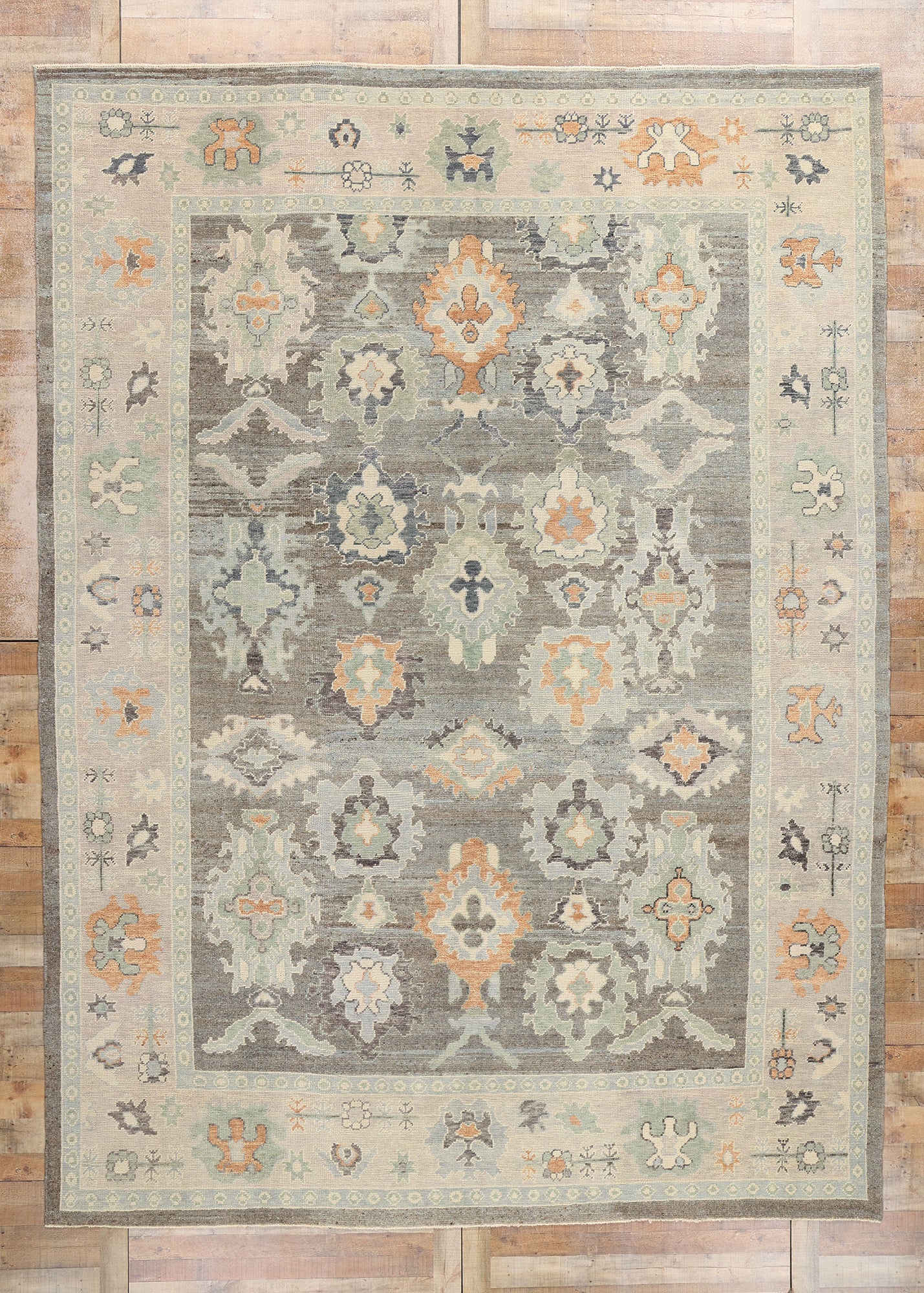 10 x 14 Modern Blue-Gray Turkish Oushak Rug 53953
