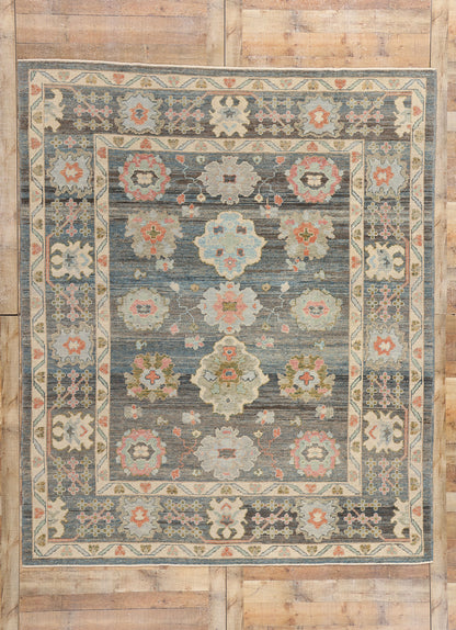 8 x 10 Modern Blue-Gray Turkish Oushak Rug 53955