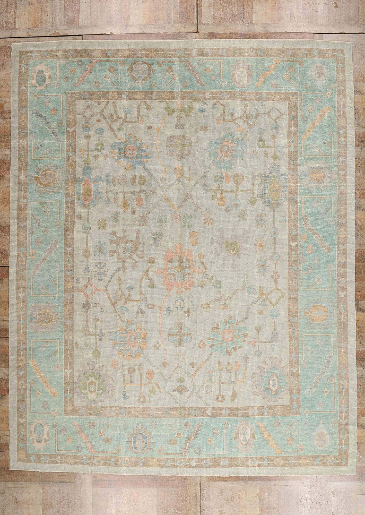 12 x 15 Modern Pastel Turkish Oushak Rug 54032