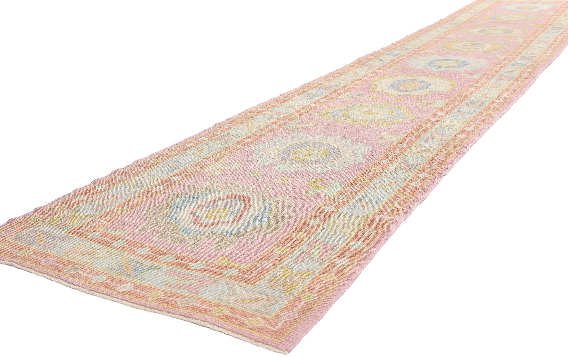 3 x 16 Modern Pink Turkish Oushak Rug Runner 54027