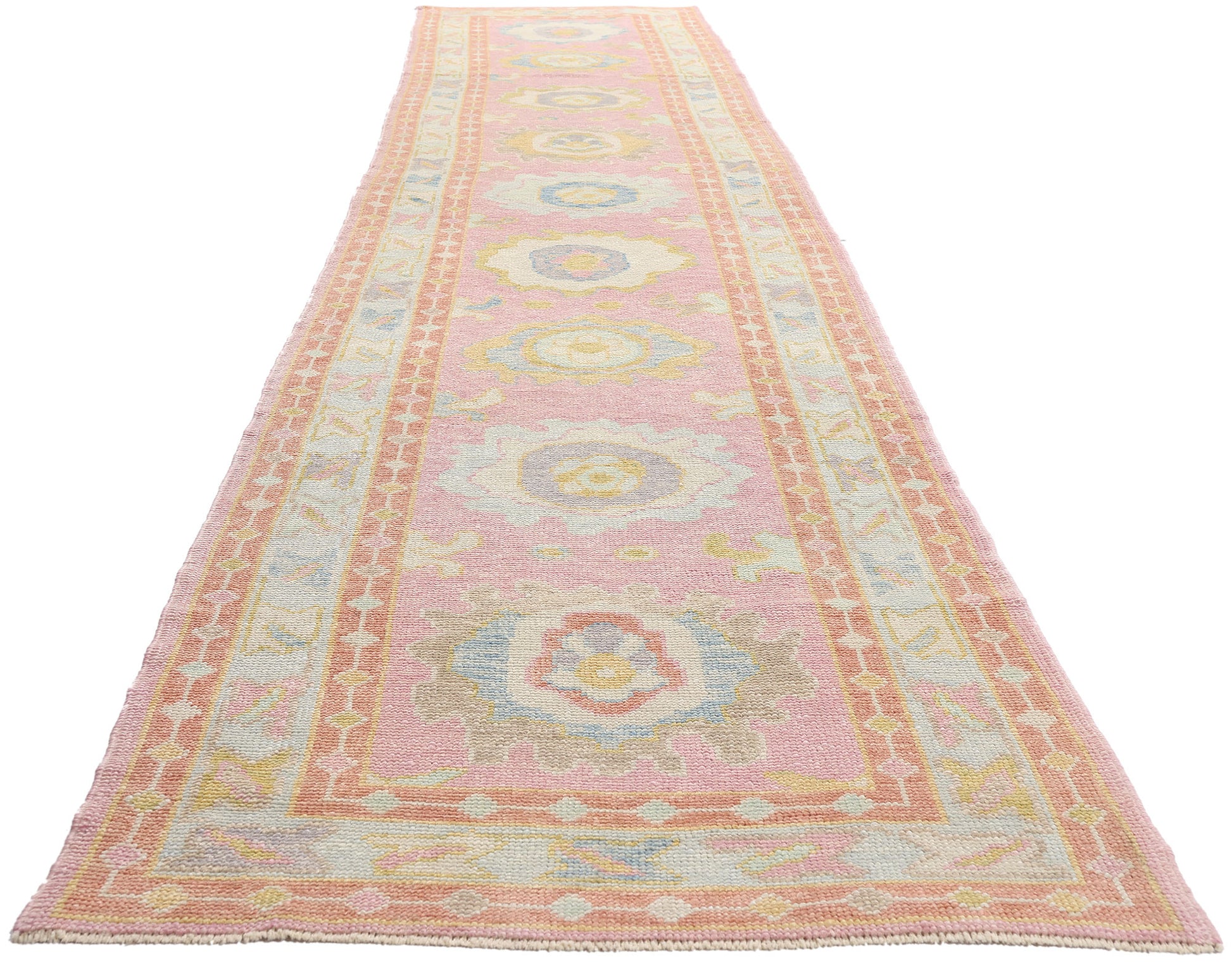 3 x 16 Modern Pink Turkish Oushak Rug Runner 54027