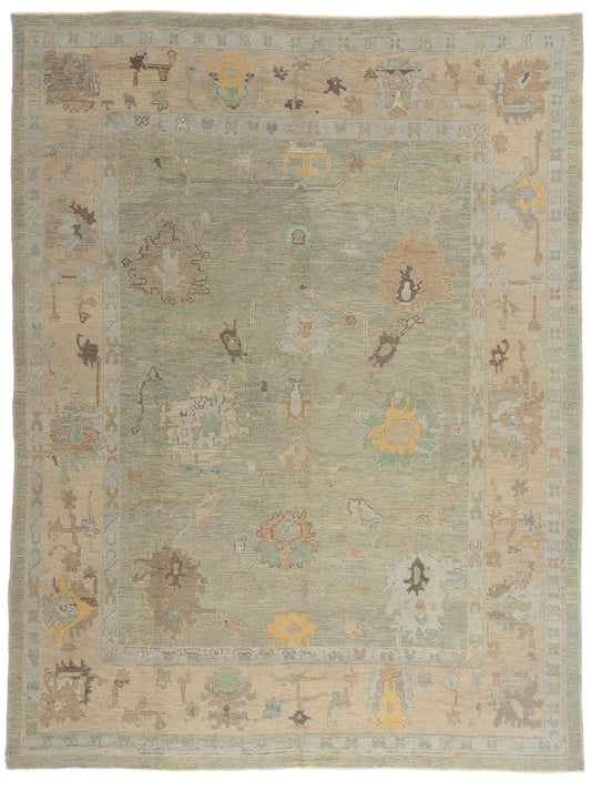 9 x 12 Light Green Modern Turkish Oushak Rug 53407