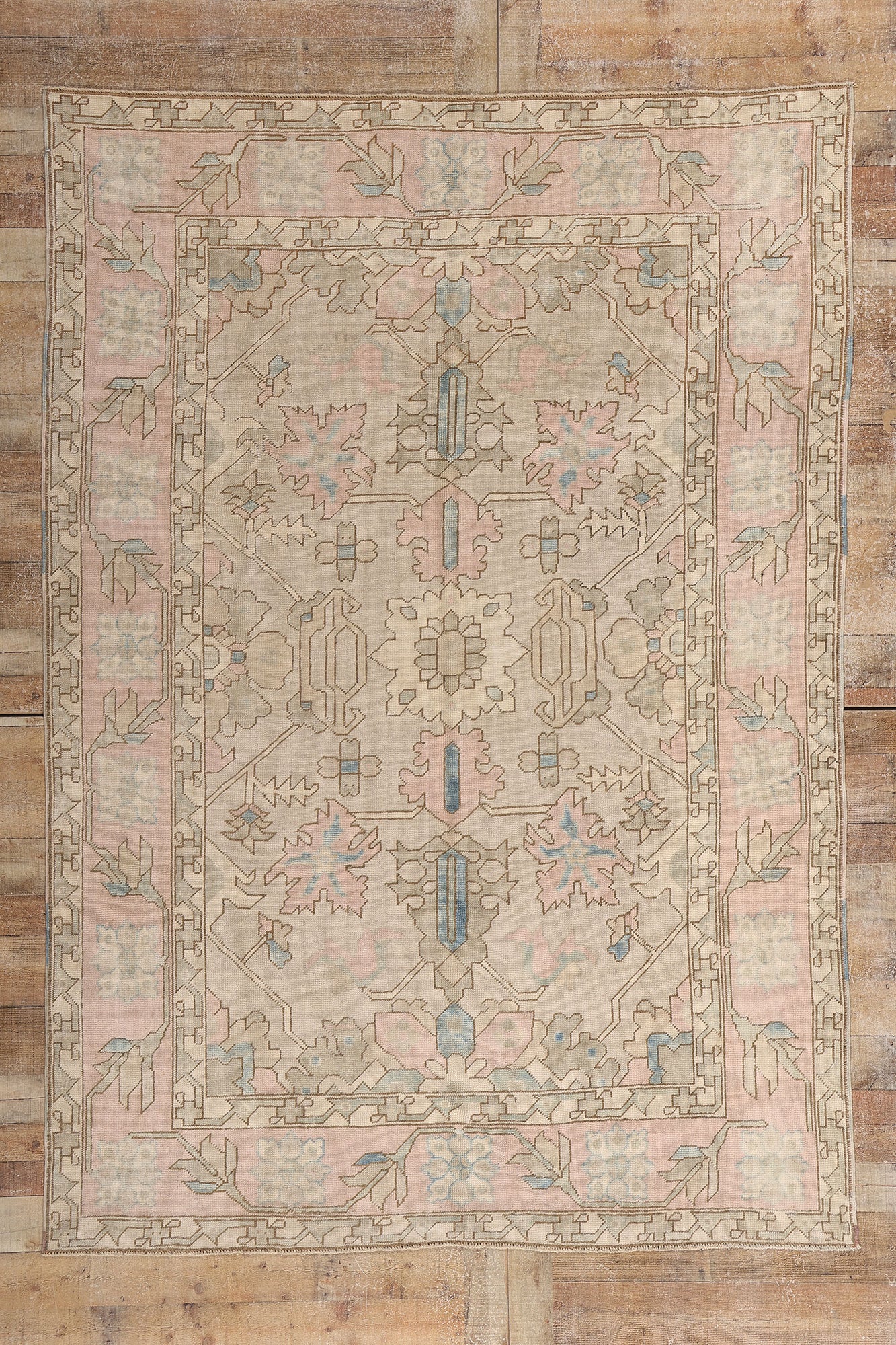 6 x 9 Vintage Pastel Turkish Oushak Rug 53993