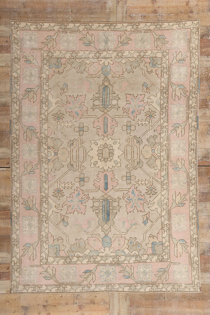 6 x 9 Vintage Pastel Turkish Oushak Rug 53993