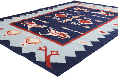 6 x 9 Blue Oltenia Romanian Inspired Kilim Rug 31337