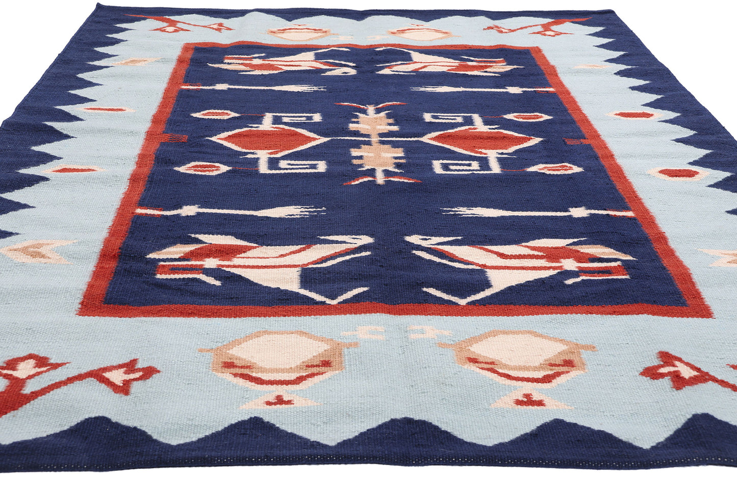 6 x 9 Blue Oltenia Romanian Inspired Kilim Rug 31337