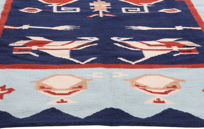 6 x 9 Blue Oltenia Romanian Inspired Kilim Rug 31337