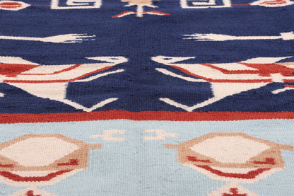 6 x 9 Blue Oltenia Romanian Inspired Kilim Rug 31337