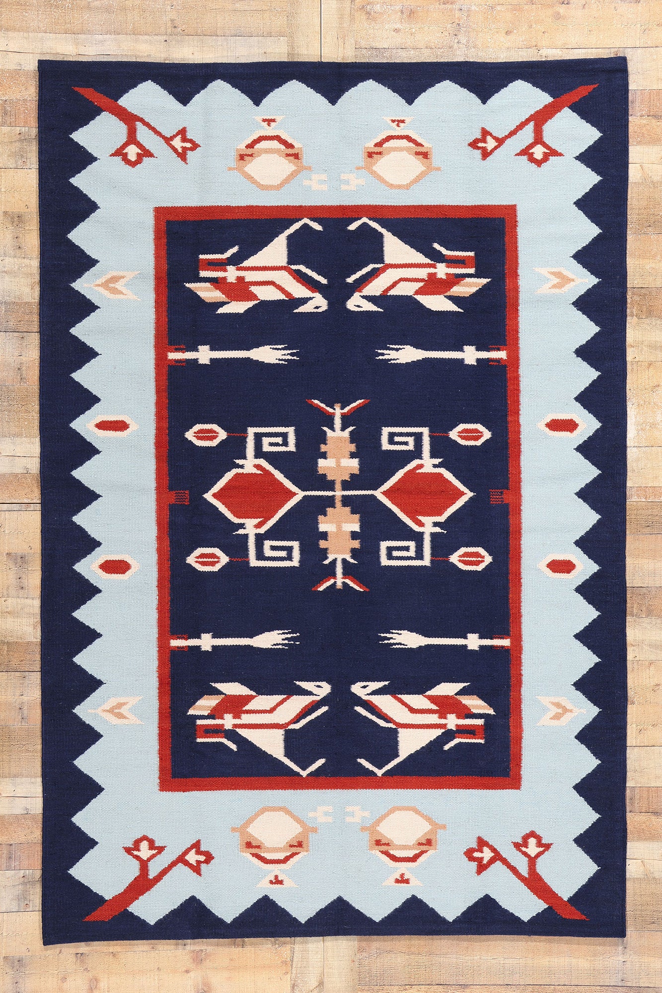 6 x 9 Blue Oltenia Romanian Inspired Kilim Rug 31337