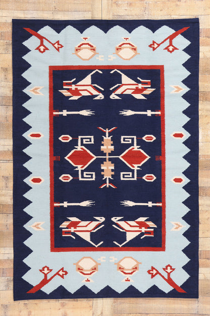 6 x 9 Blue Oltenia Romanian Inspired Kilim Rug 31337