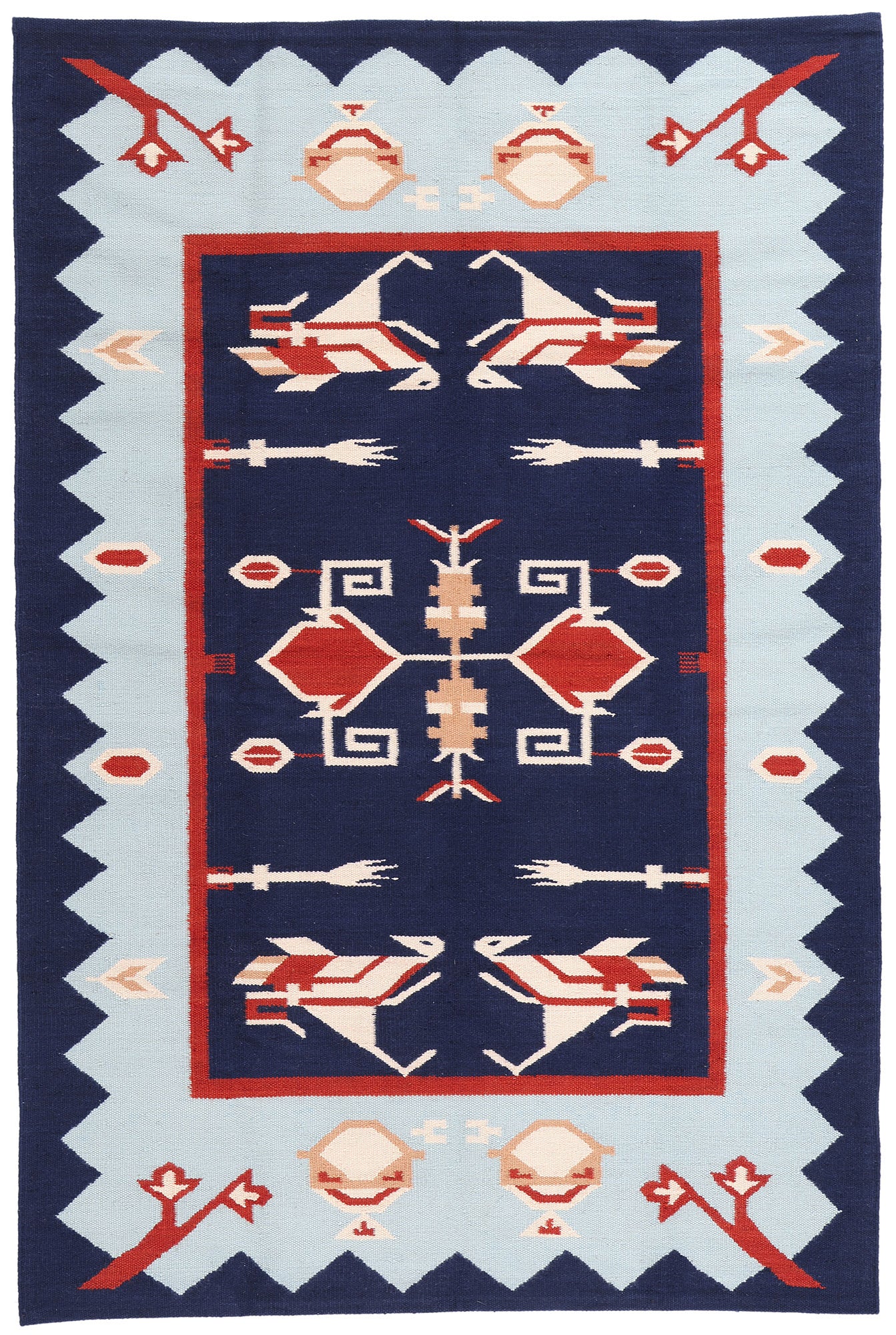 6 x 9 Blue Oltenia Romanian Inspired Kilim Rug 31337