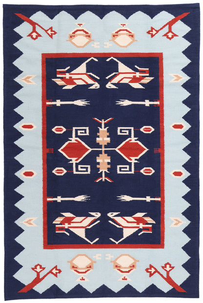 6 x 9 Blue Oltenia Romanian Inspired Kilim Rug 31337