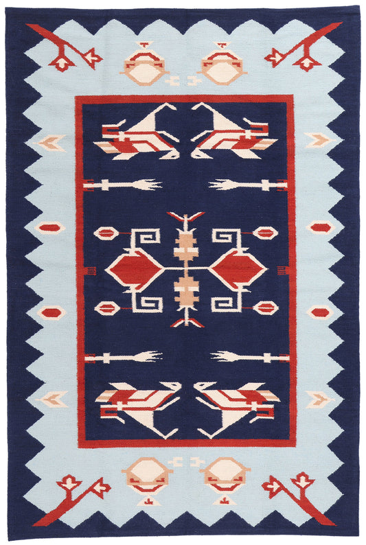 6 x 9 Blue Oltenia Romanian Inspired Kilim Rug 31337