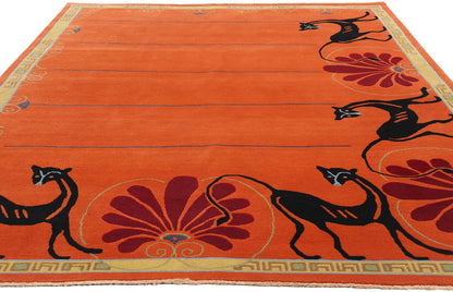 6 x 9 Modern Orange Chinese Art Deco Rug 31096