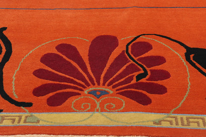 6 x 9 Modern Orange Chinese Art Deco Rug 31096
