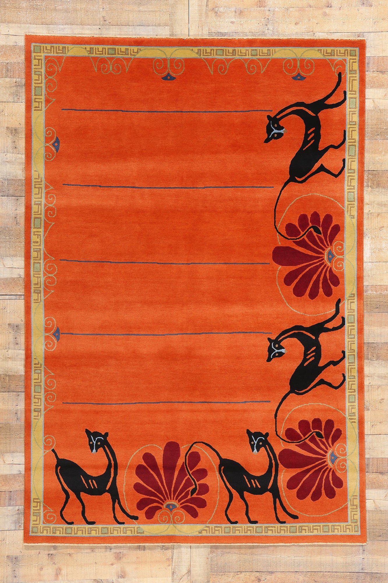6 x 9 Modern Orange Chinese Art Deco Rug 31096