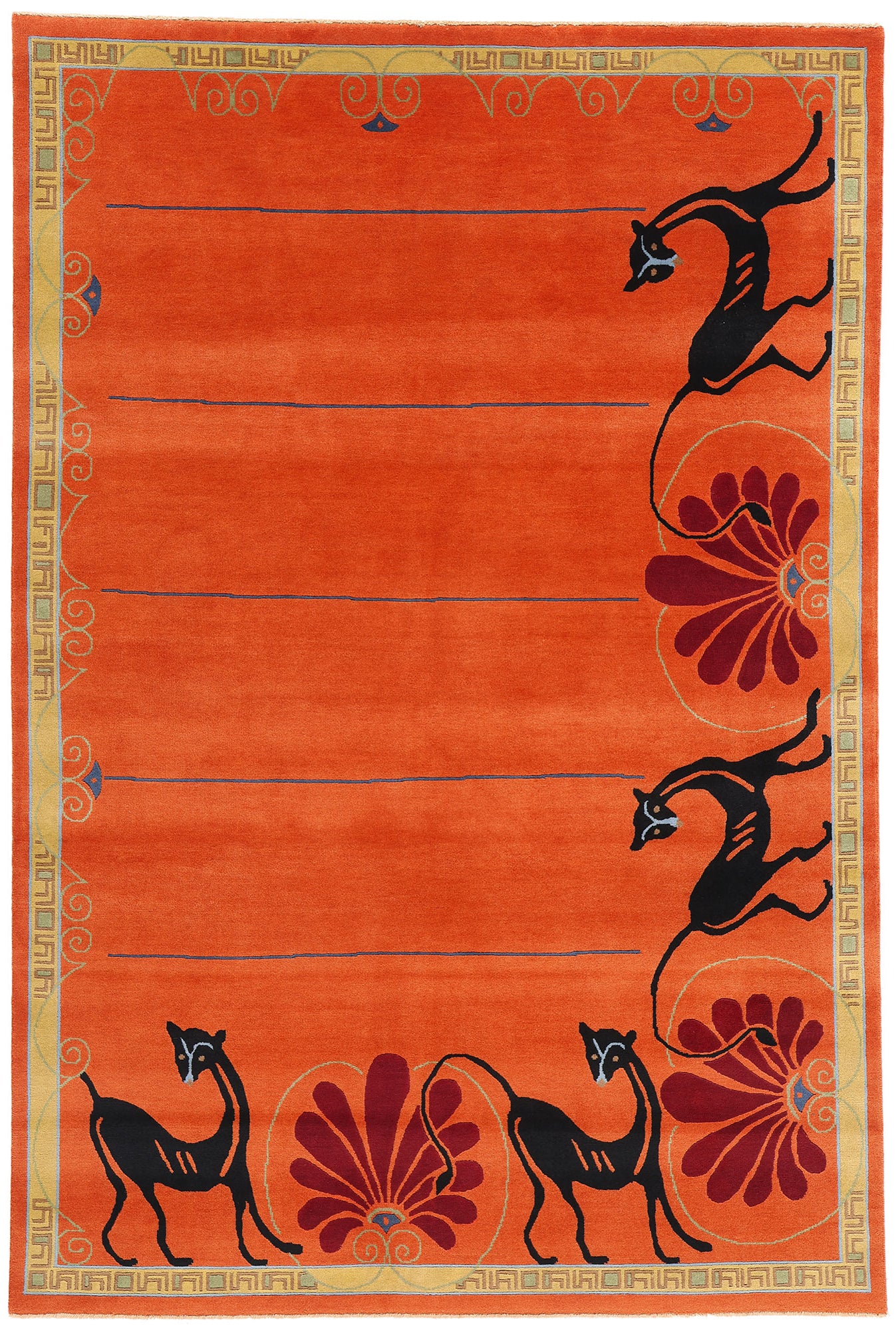 6 x 9 Modern Orange Chinese Art Deco Rug 31096