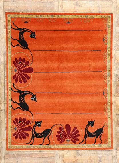 8 x 10 Modern Orange Chinese Art Deco Rug 31097