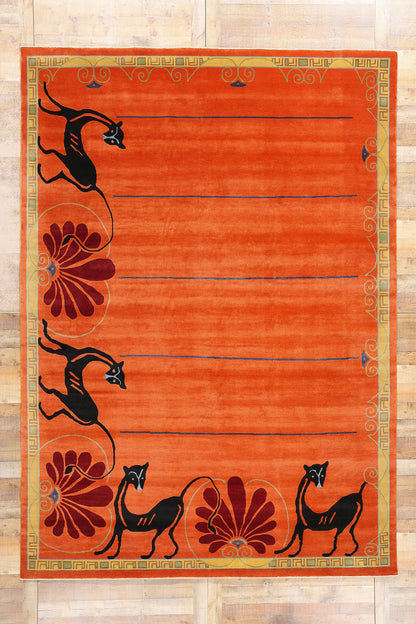 9 x 12 Modern Orange Chinese Art Deco Rug 31095