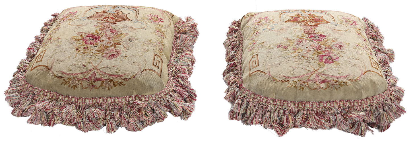 1 x 1 Pair of Antique French Aubusson Tapestry Pillows 79197