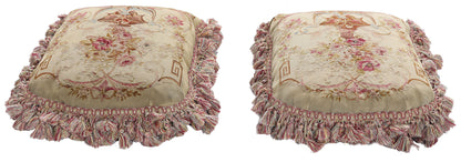1 x 1 Pair of Antique French Aubusson Tapestry Pillows 79197