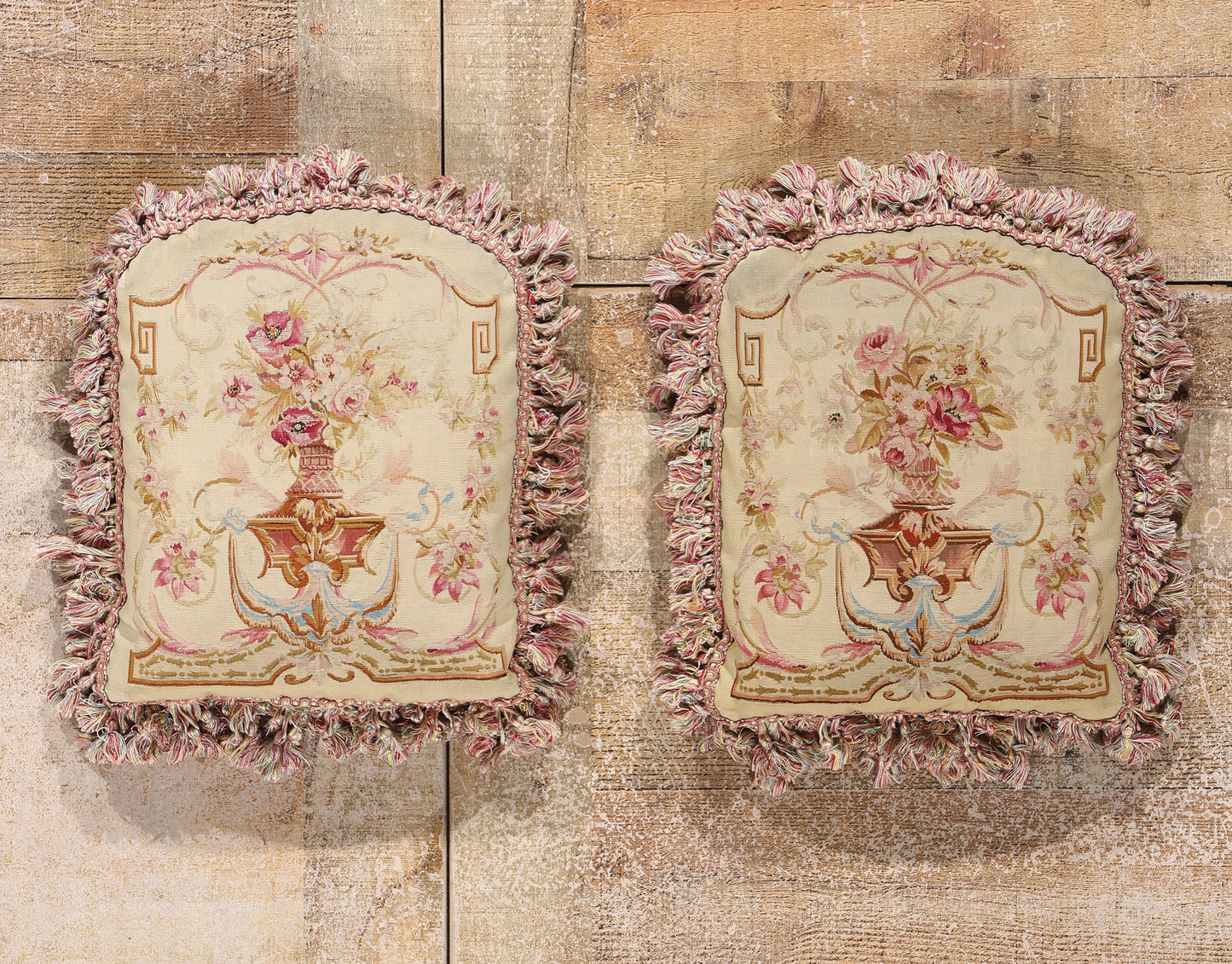 1 x 1 Pair of Antique French Aubusson Tapestry Pillows 79197