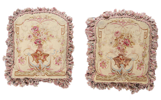 1 x 1 Pair of Antique French Aubusson Tapestry Pillows 79197