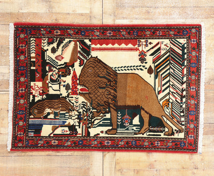 3 x 5 Vintage Persian Abadeh Pictorial Rug 79009