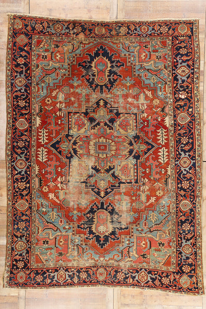 9 x 12 Antique Persian Serapi Rug 78922