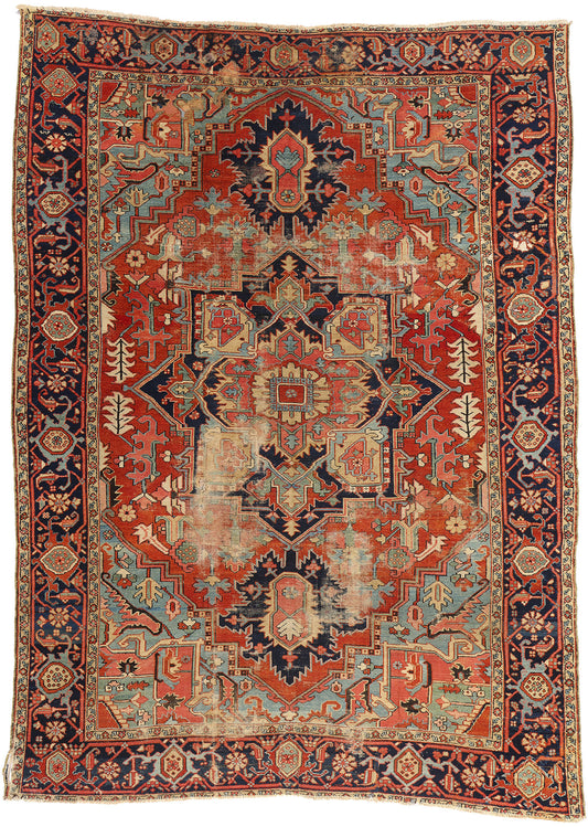 9 x 12 Antique Persian Serapi Rug 78922