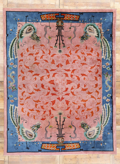 9 x 12 Antique Pink Chinese Art Deco Rug 78911