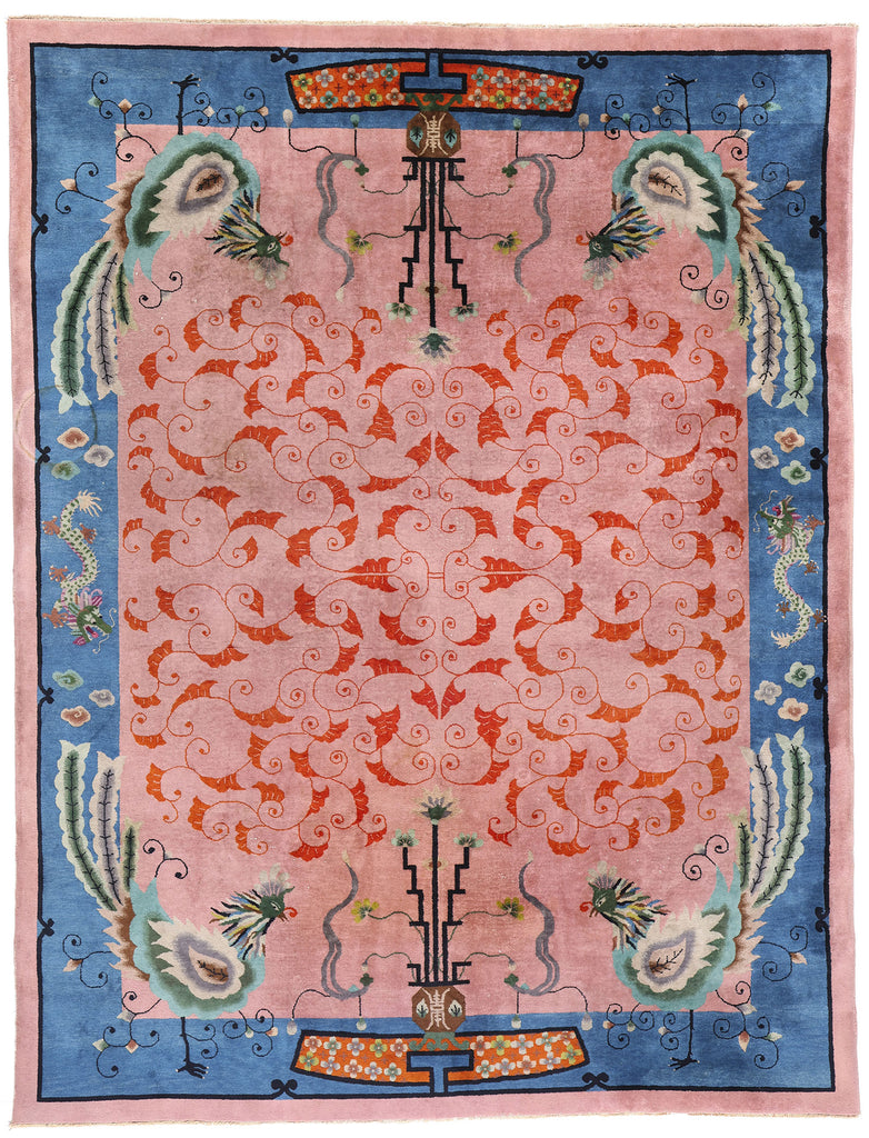 9 x 12 Antique Pink Chinese Art Deco Rug 78911