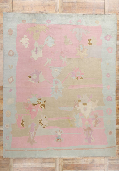 10 x 13 Modern Pink Turkish Oushak Rug 53980