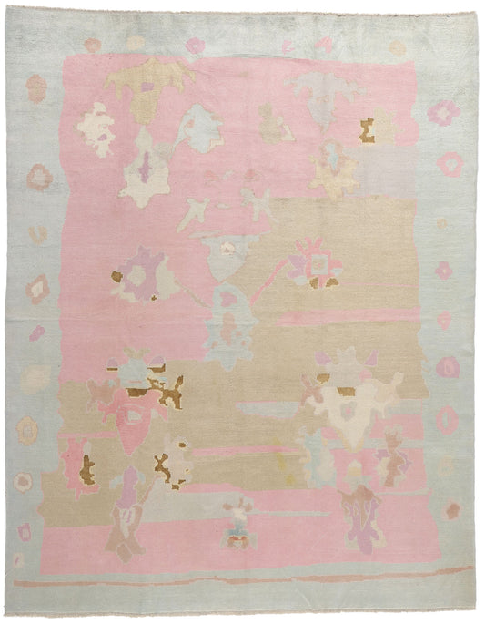 10 x 13 Modern Pink Turkish Oushak Rug 53980