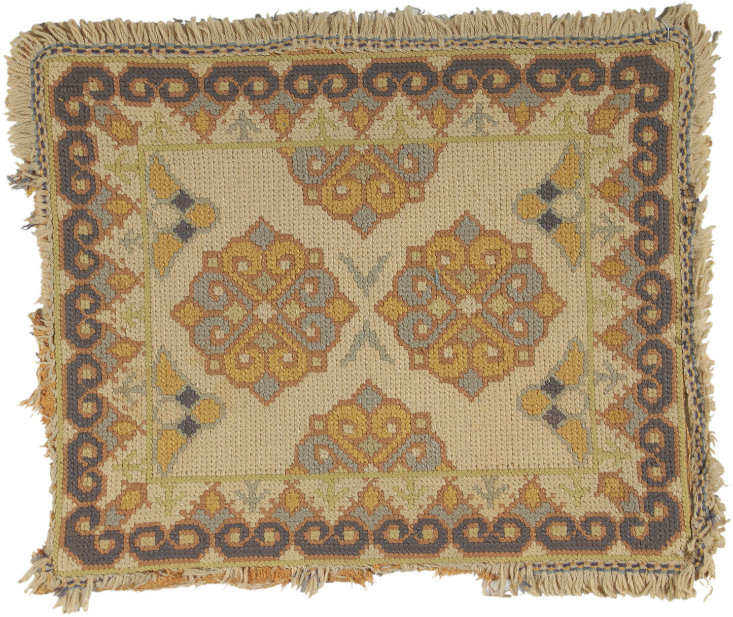 2 x 2 Antique Portuguese Needlepoint Arraiolos Rug 73318