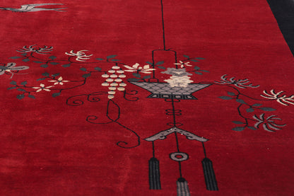 9 x 11 Antique Red Chinese Art Deco Rug 79213