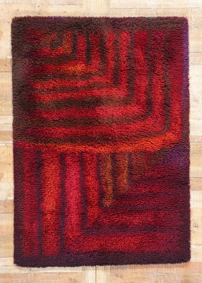 4 x 6 Ritva Puotila Vintage Finnish Rya Ryijy Rug 79098