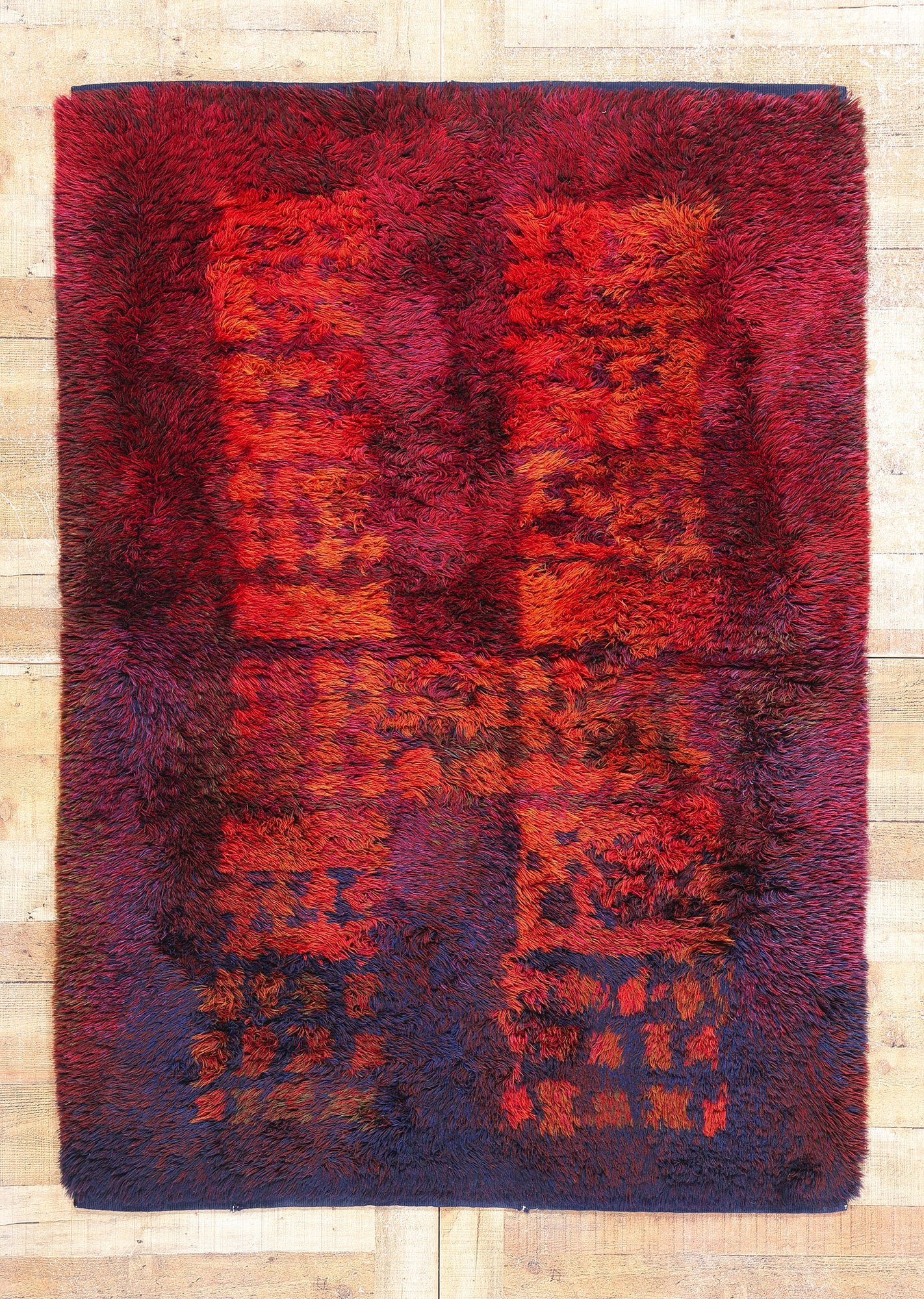 4 x 6 Ritva Puotila Vintage Finnish Rya Ryijy Rug 79099
