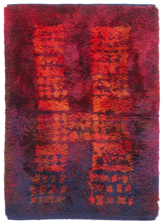 4 x 6 Ritva Puotila Vintage Finnish Rya Ryijy Rug 79099