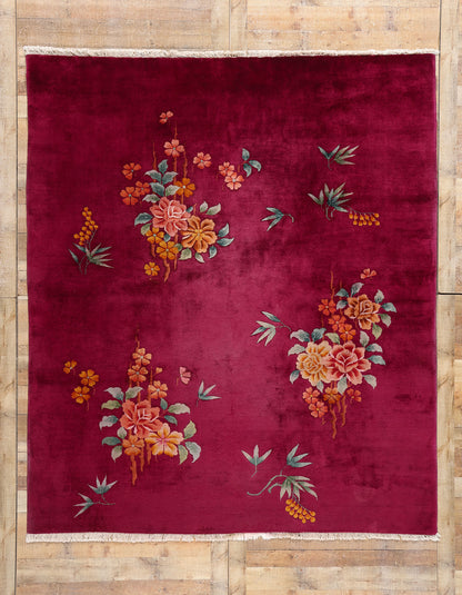 8 x 9 Antique Red Chinese Art Deco Rug 79119