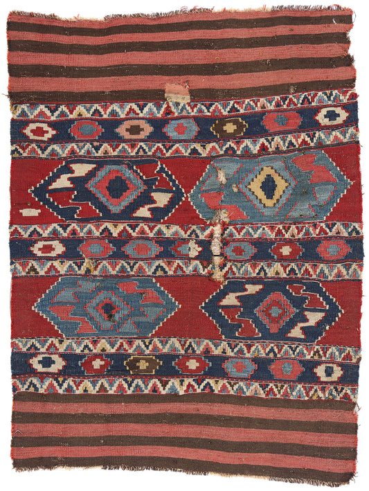 3 x 4 Antique-Worn Caucasian Shirvan Kilim Rug 78996