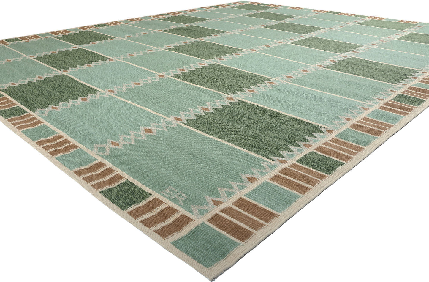 12 x 15 Scandinavian Modern Green Swedish Inspired Kilim Rug 31317