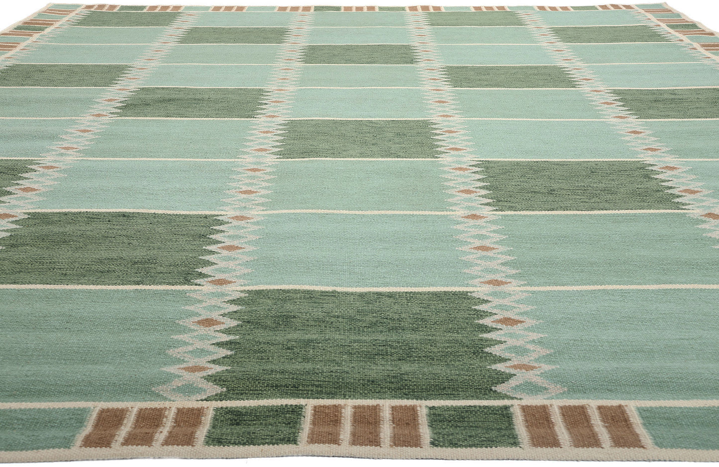 12 x 15 Scandinavian Modern Green Swedish Inspired Kilim Rug 31317