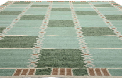 12 x 15 Scandinavian Modern Green Swedish Inspired Kilim Rug 31317