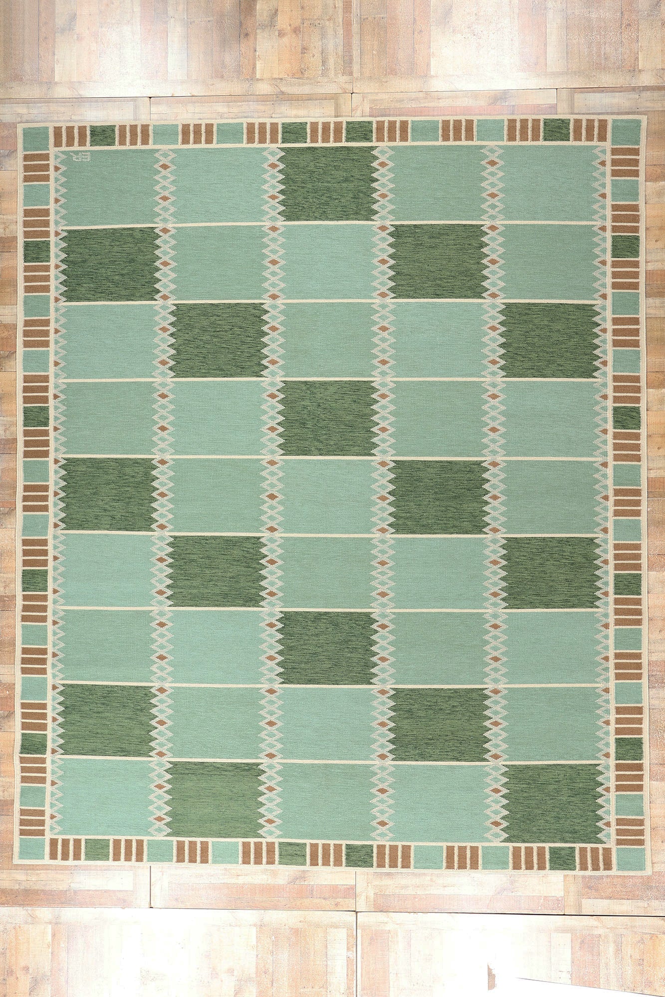 12 x 15 Scandinavian Modern Green Swedish Inspired Kilim Rug 31317